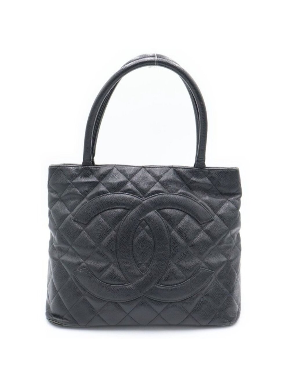 Chanel Medallion Tote Caviar Leather Handbag Black Gold